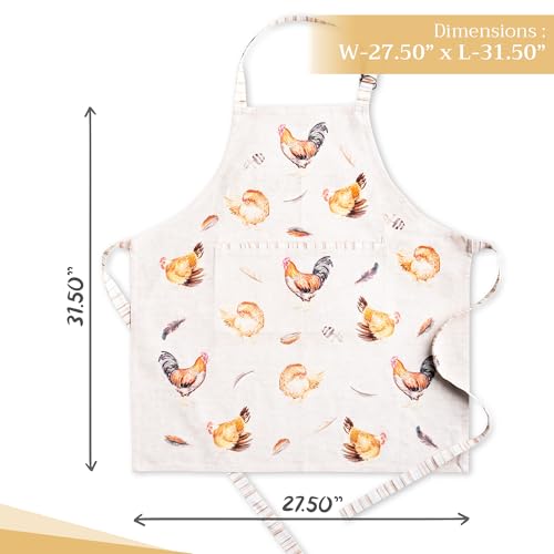 Aprons for women with Pocket 100% Cotton Pack of 1 (130 - Barnyard Rooster)