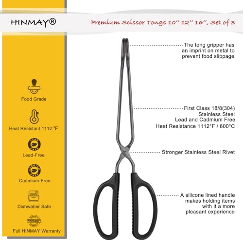 10" 12" 16" Stainless Steel Kitchen Scissor Tongs Set (Black / 10" 12" 16")