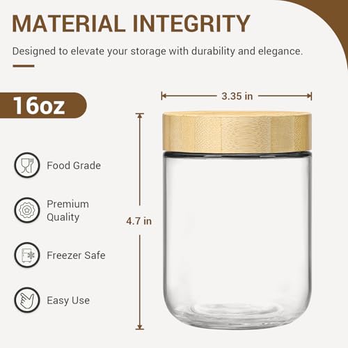 4 pack 16oz Glass jars with Airtight Lids (Natural-4-16oz)