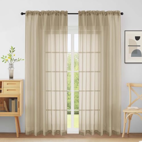 Extra Wide Taupe Sheer Curtains 90 Inches Long 2 Panels (59"W x 90"L (Pack of 2) / Taupe)