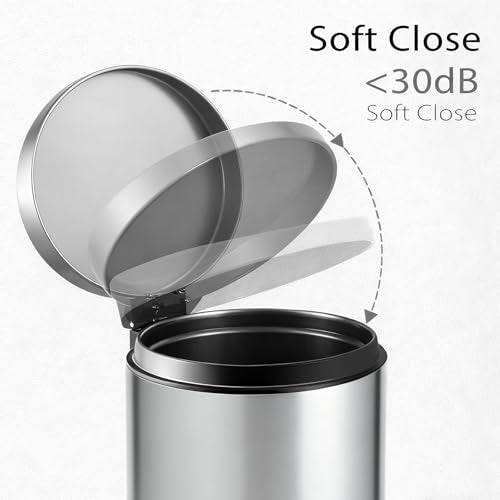 Small Bathroom Trash Can with Lid Soft Close (Silver)