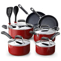 Professional Pots and Pans Nonstick Cookware Set (12 Piece Cookware Set / Marble Red)