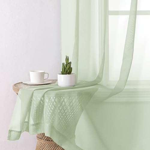 Light Green Sheer Curtains 72 Inches Long 2 Panels (Light Green / 42"W x 72"L (Pack of 2))