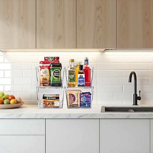Clear Pantry Organizer with Stackable Storage Bins (Medium Square / 4 Pack)