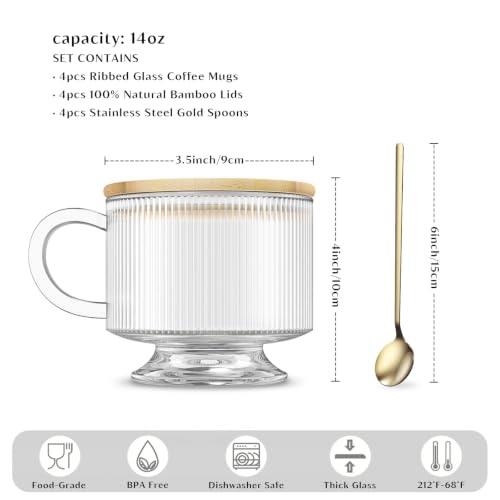 Vintage Glass Coffee Mug 14 oz (Ribbed)