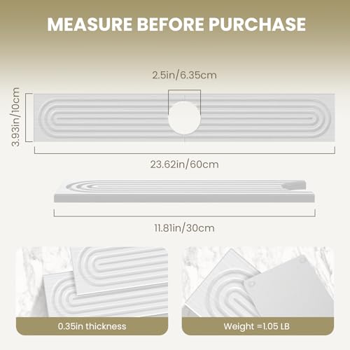 Diatomite Faucet Mat for Kitchen Sink (White · 23.6 x 4 in · Concentric Groove)