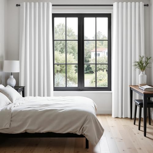 132 Inch Blackout Curtains for Large Window Bedroom Heat Blocking Linen Blended Energy Efficient Insulated Farmhouse Cabin Closet Cream White Bay Windows Drapes 2 Panels Set Back Tab (Cream White / 52"W x 132"L (Pack of 2))