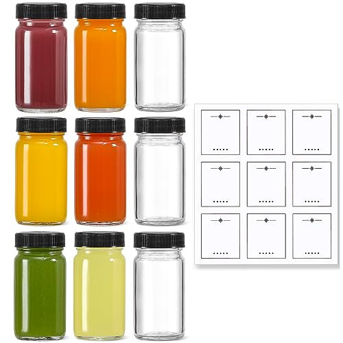 9 Pack 2 oz Glass Shot Bottles w (Black Lids / 2oz-9 pack)