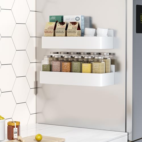 Magnetic Spice Rack for Refrigerator (White / 2 Pack)