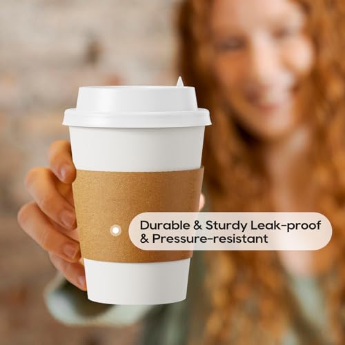 50 Pack 12 oz Disposable Paper Coffee Cups with Lids & Sleeves (12oz 50Pack)