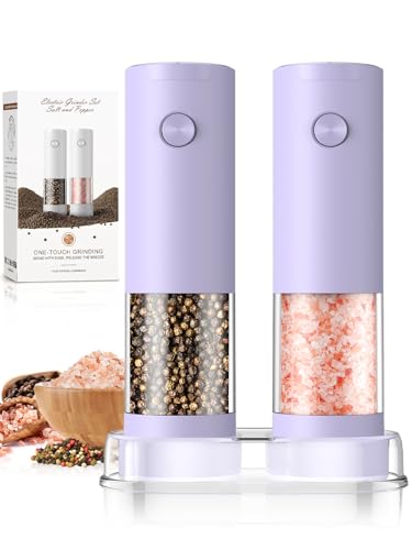 Salt and Pepper Grinder Set Gifts for Women Automatic Battery Purple Pepper Mill Shakers Kitchen Accessories Cooking for Mom (Purple)