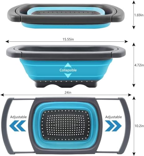 Collapsible Colander Strainer with Extendable Handles (Blue)