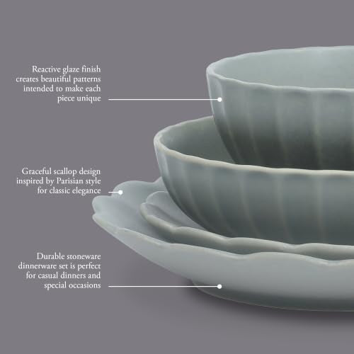 Malibu Shore 16 Piece Scallop Stoneware Reactive Glaze (Blue (Malibu Shore) / Service for 4 (16pcs))