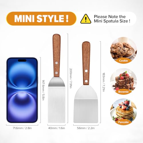 Small Mini Tiny Metal Spatula Turner Set with Wood Handle (Extra Small)