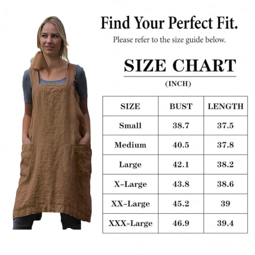 Cross Back Linen Cotton Apron with Pockets (X-Large / Brown)
