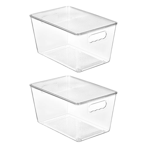 2 Pack Clear Stackable Storage Bins with Lids and Handles (L( 11"L x 7.5"W x 6"H))