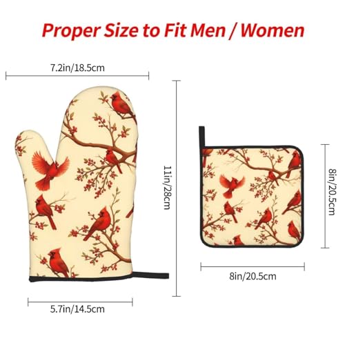 Red Cardinal Oven Mitts and Pot Holders Sets of 3 (Cardinal Bird)
