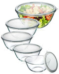 Glass Mixing Bowls with Lids Set of 5 (Transparent)