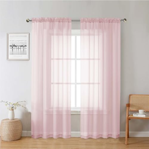 Blush Pink Sheer Curtains 78 Inches Long 2 Panels (Blush Pink / 42"W x 78"L (Pack of 2))