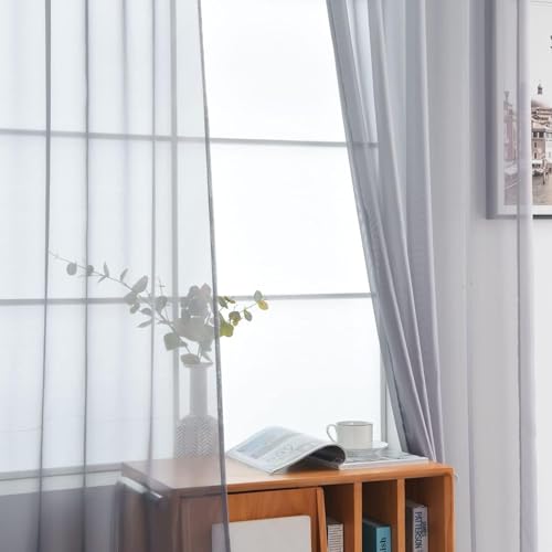 Grey Sheer Curtains 4 Panels Rod Pocket Semi (Grey / 52"W x 96"L (Pack of 4))