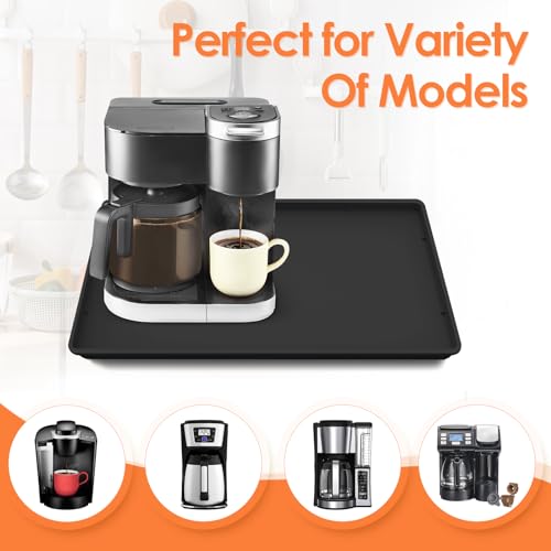 Silicone Coffee Maker Mat with Lip for Countertops (Black / 19.7'' x 15'')