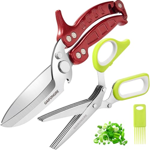 Heavy Duty Poultry Shears Herb Vegetable Salad Scissors 2pcs set (Red Green)