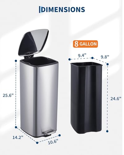 8 Gal Kitchen Trash Can (Silver)