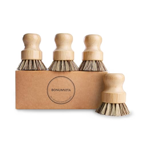 4 Pack Bamboo Dish Brush with Palm Fiber