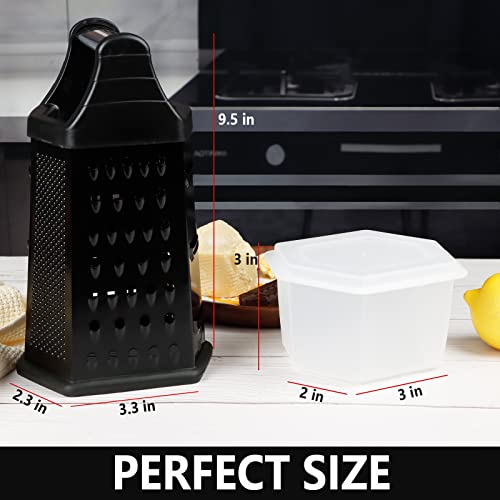 Box Grater Cheese Grater Shredder Stainless Steel with 6 Sides (Black)