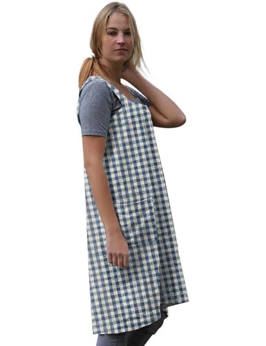 Women's Plaid Cross Back Apron with Large Pockets Home Kitchen (XX-Large / Plaid4)