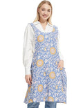 Cozy Adjustable Cross Back Aprons for Women with Pockets Cotton Linen Cooking Kitchen Baking Blue Background Yellow Flowers (Blue Background Yellow Flowers)