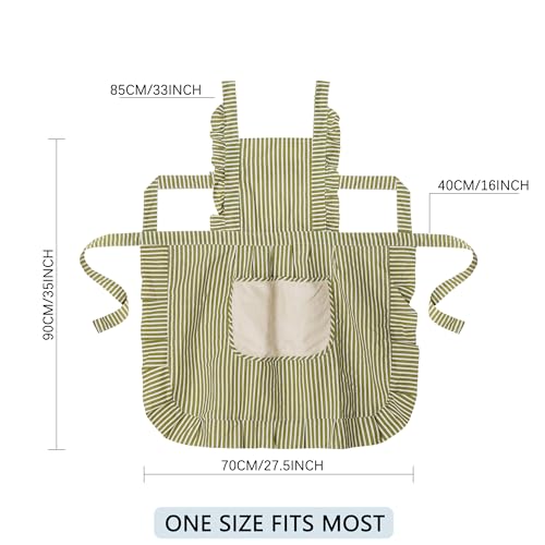 Cute Cotton Apron for Women (Medium / Green Striped)