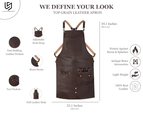 Full Grain Leather & Canvas Apron (Chocolate Brown)