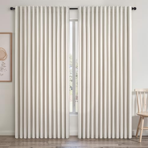 Extra Wide 100 Inch Length Blackout Curtains & Drapes 96 Inches Long 2 Panels Set for Sliding Glass Doors Modern Pleated Linen Blend Heavy Floor to Ceiling Large Window Drapes (Birch / 100"W x 96"L (Pack of 2))