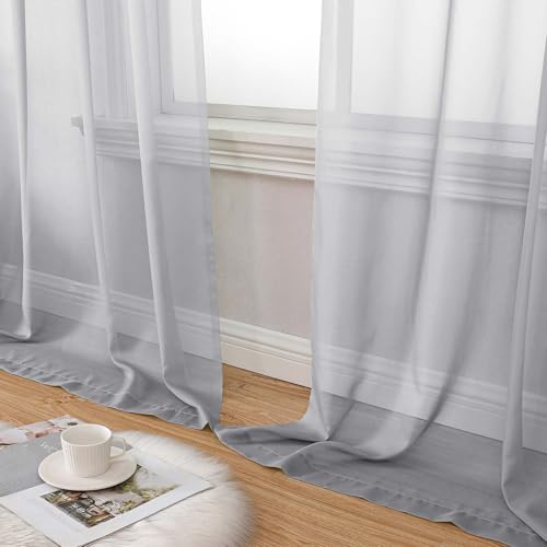 Sheer Light Grey Curtains for Bedroom Living Room 90 Inches Long 2 Panels Set (Light Grey / 42"W x 90"L (Pack of 2))