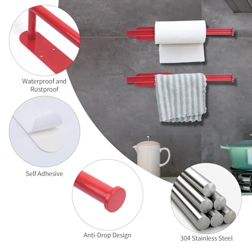 Pink Paper Towel Holder Self Adhesive Drilling for Kitchen Red (Red)