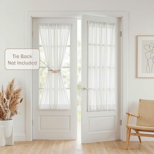 White French Door Curtains for Door Window 40 Inch Length 2 Panels Semi Sheer Light Filtering Curtain for Glass Small Window Drapes Rod Pocket for Bedroom Bathroom (26"W x 40"L (Pack of 2) / Pure White)
