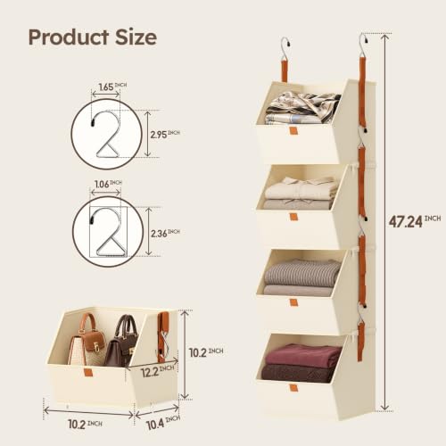 Hanging Closet Organizer 4 Tier (Beige / 4 shelves)