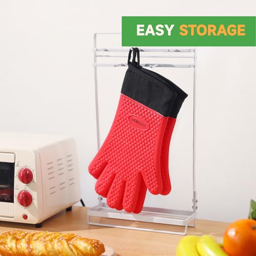 BBQ Gloves Heat Resistant Oven Mitts (Red / Large)
