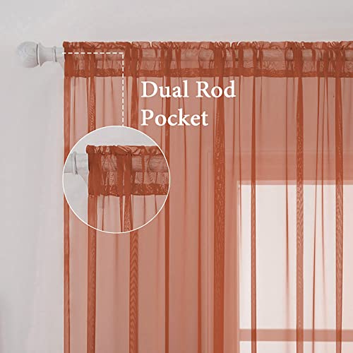 Fall Burnt Orange Sheer Curtains 54 X 45 Inches (Burnt Orange / 54"W x 45"L (Pack of 2))