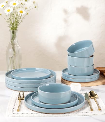 Stoneware Dinnerware Sets for 4 (Service for 4 / Modern-Blue)