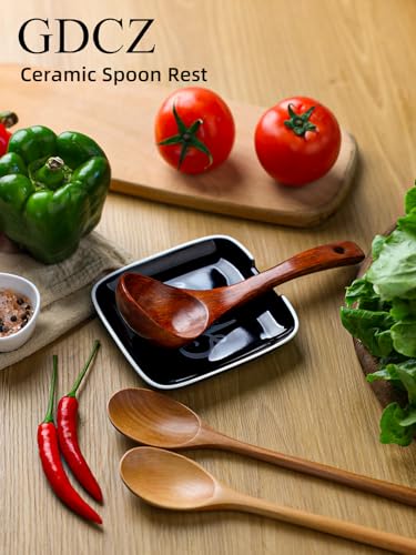 Farmhouse Ceramic 4.75 Inch Spoon Rest for Kitchen (Black)