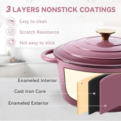 6 Quart Enameled Dutch Oven Pot with Lid (6 QT / Rose)