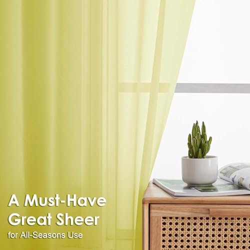 Sheer Curtains 63 inch Length 2 Panels Set for Bedroom Living Room (Lemon / 42"W x 63"L (Pack of 2))