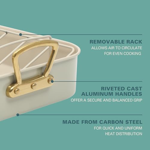Broxton 2 Piece Nonstick Roaster Pan with Rack (Mint Green / 16" x 12" Roaster w/ Rack)