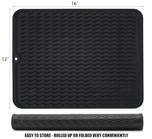 Silicone Dish Drying Mat (Black / 16" x 12")