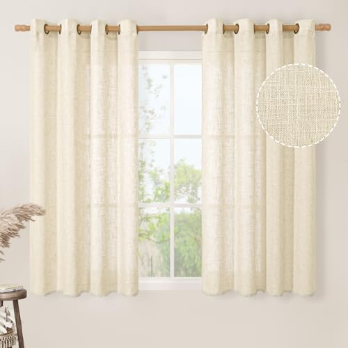 45 Inch Length Linen Curtains for Bedroom 2 Panels Set (52"W x 45"L (Pack of 2) / Beige)