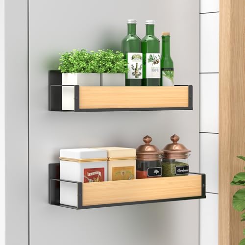 Metal Magnetic Spice Rack for Refrigerator Wood (2 Pack / Wood)