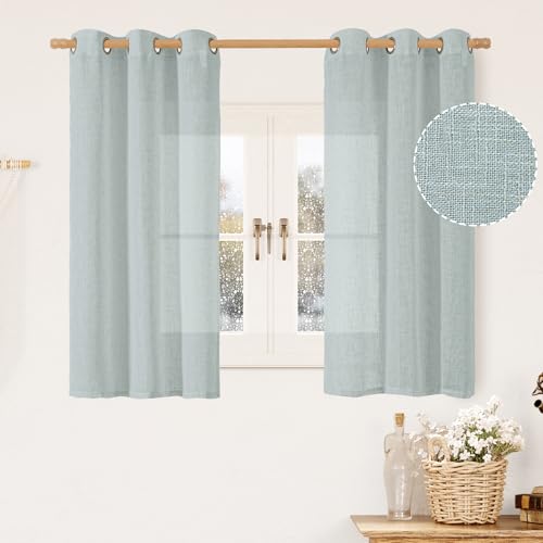 48 Inch Length Greyish Blue Linen Curtains for Windows 2 Panels Set (34"W x 48"L (Pack of 2) / Greyish Blue)