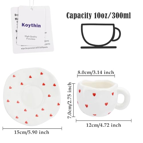 10oz Ceramic Mug With Saucer (Small Red Heart)